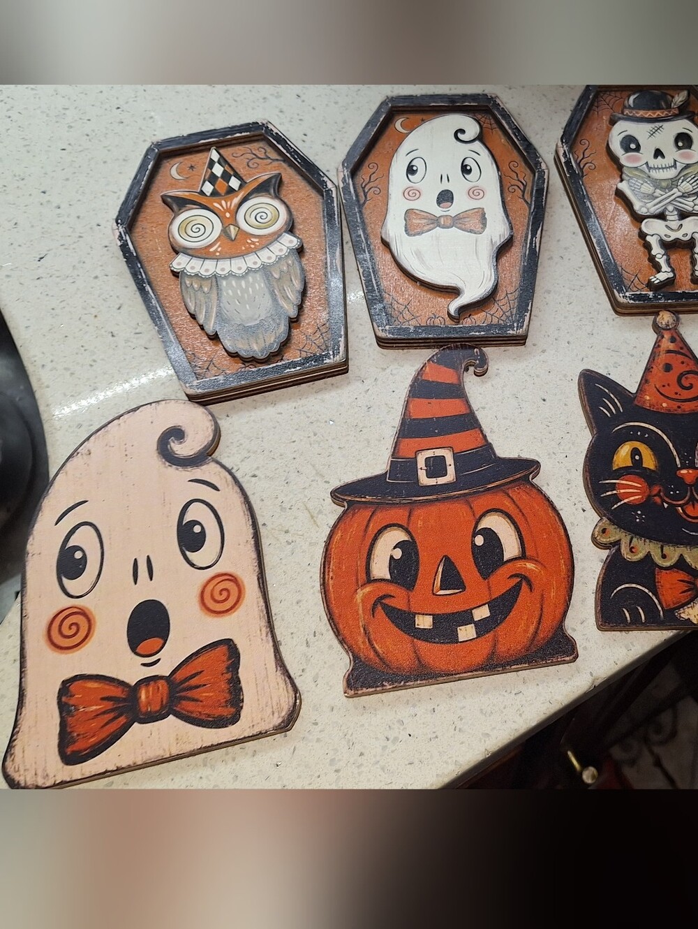 Vintage-Style Halloween Wooden Wall Decor Set - Orange & Black